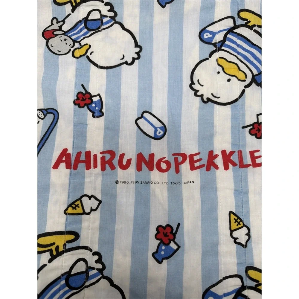 Vintage 1995 Sanrio Ahiru no Pekkle Blue Striped Handmade Quilt Blanket